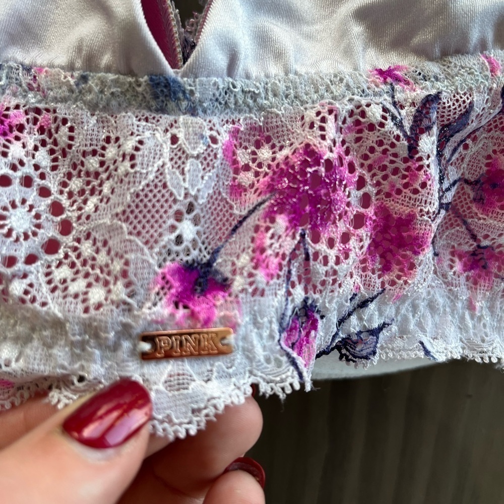 PINK by Victoria’s Secret Date Push-Up lace bra front closure floral lace 32DD - Picture 3 of 10